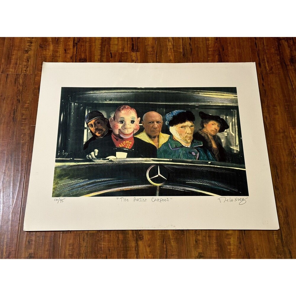 Rare Nelson De La Nuez Art Print 32x21” ‘The Artist Carpool’ Limited Edition /95